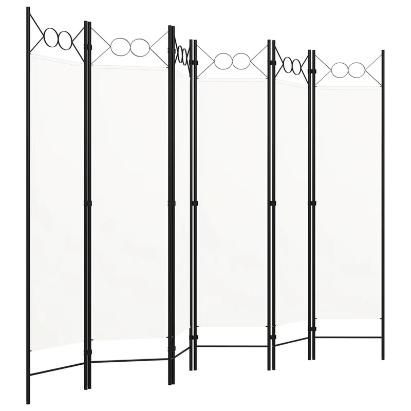 Paravent séparateur de pièce cloison 6 panneaux 240 x 180 cm en tissu blanc et fer DEC031043