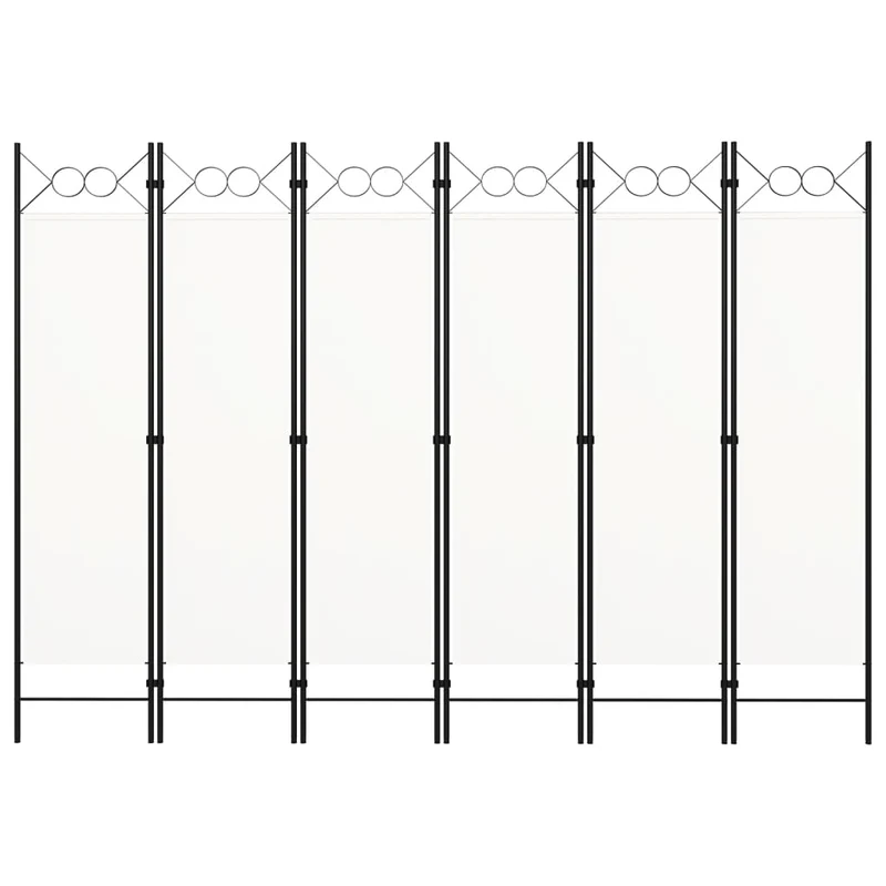 Paravent séparateur de pièce cloison 6 panneaux 240 x 180 cm en tissu blanc et fer DEC031043