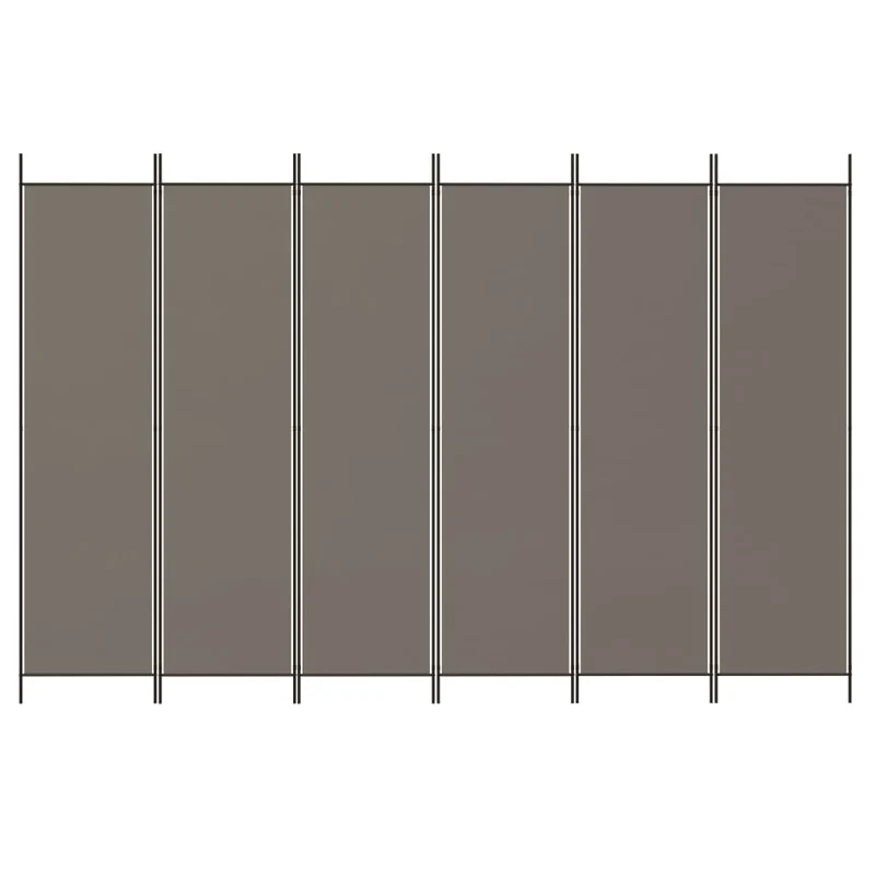 Paravent séparateur de pièce cloison 6 panneaux 300 x 200 cm en tissu anthracite et fer DEC031036