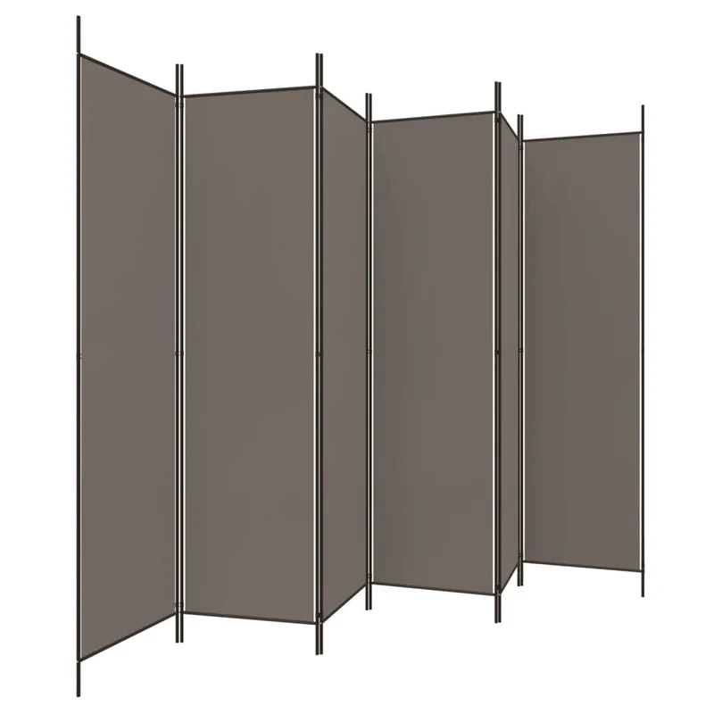 Paravent séparateur de pièce cloison 6 panneaux 300 x 200 cm en tissu anthracite et fer DEC031036