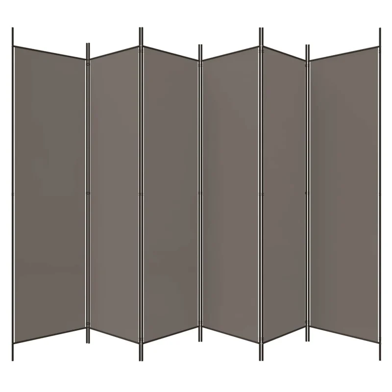 Paravent séparateur de pièce cloison 6 panneaux 300 x 200 cm en tissu anthracite et fer DEC031036