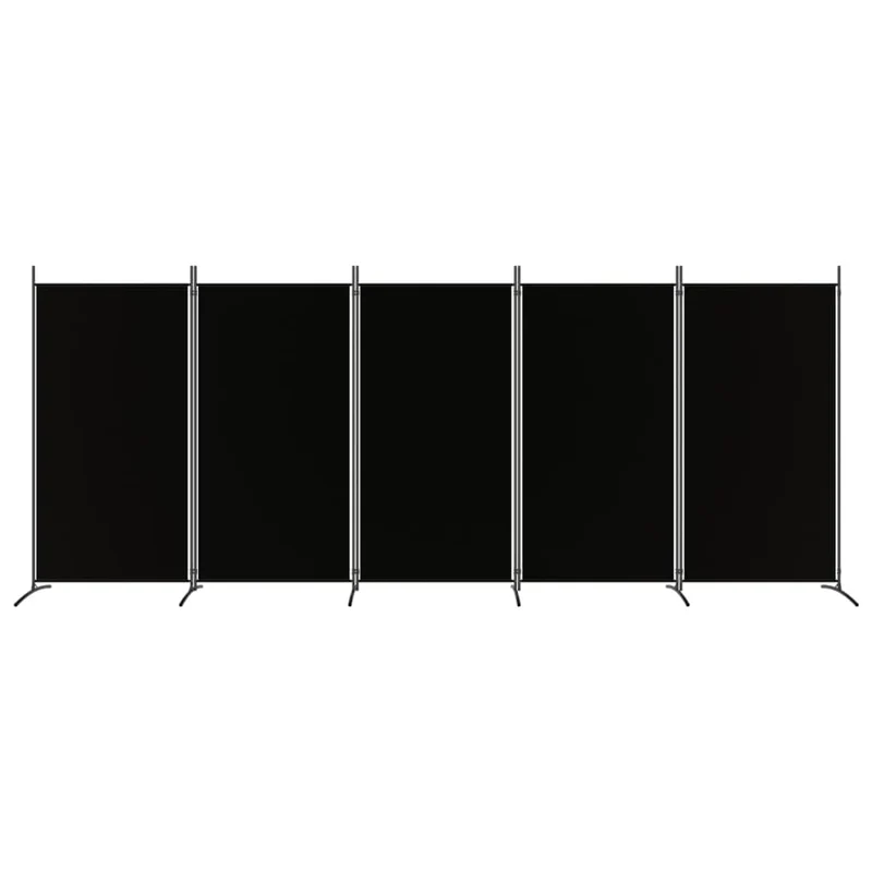 Paravent séparateur de pièce cloison 5 panneaux 433 x 180 cm en tissu noir et fer DEC031019