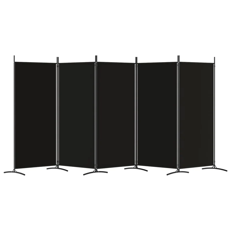 Paravent séparateur de pièce cloison 5 panneaux 433 x 180 cm en tissu noir et fer DEC031019