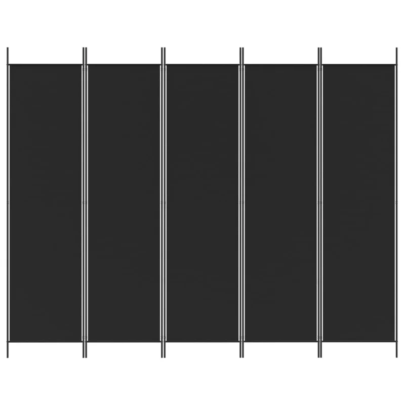 Paravent séparateur de pièce cloison 5 panneaux 250 x 200 cm en tissu noir et fer DEC031013