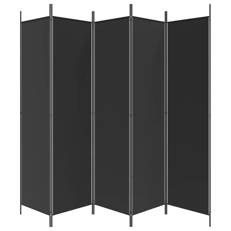 Paravent séparateur de pièce cloison 5 panneaux 250 x 200 cm en tissu noir et fer DEC031013