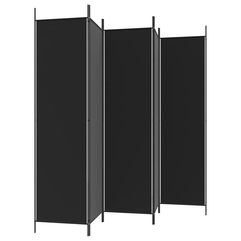 Paravent séparateur de pièce cloison 5 panneaux 250 x 200 cm en tissu noir et fer DEC031013