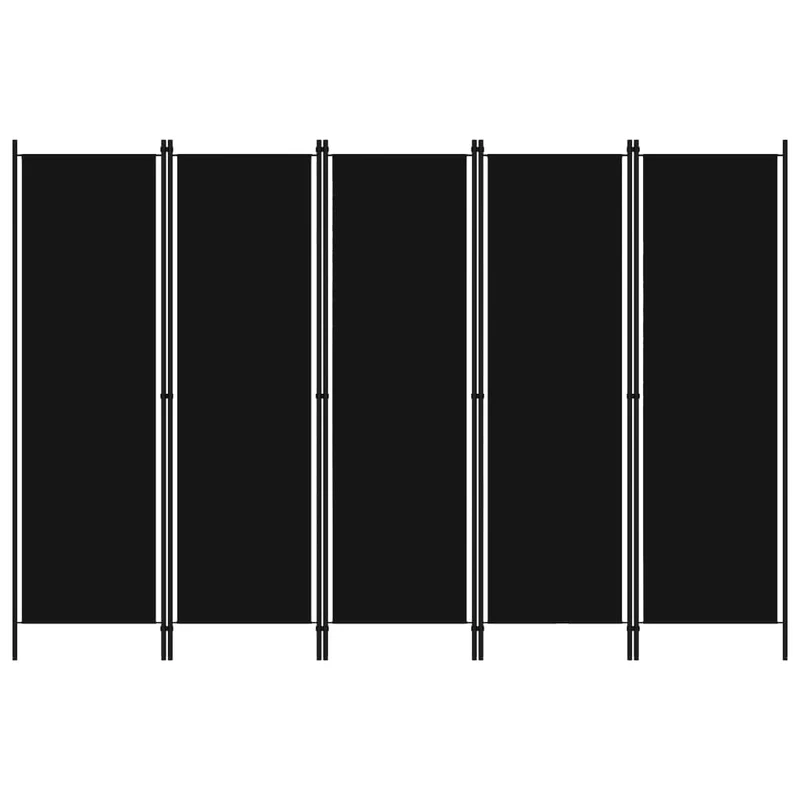 Paravent séparateur de pièce cloison 5 panneaux 250 x 180 cm en tissu noir et fer DEC031012