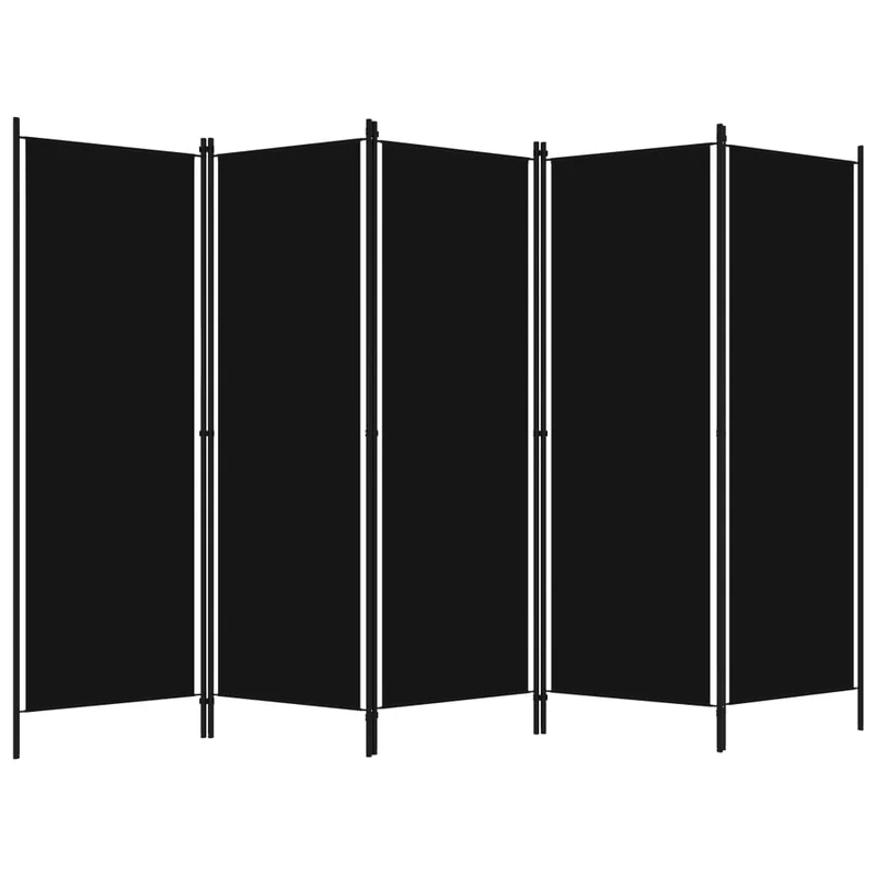 Paravent séparateur de pièce cloison 5 panneaux 250 x 180 cm en tissu noir et fer DEC031012