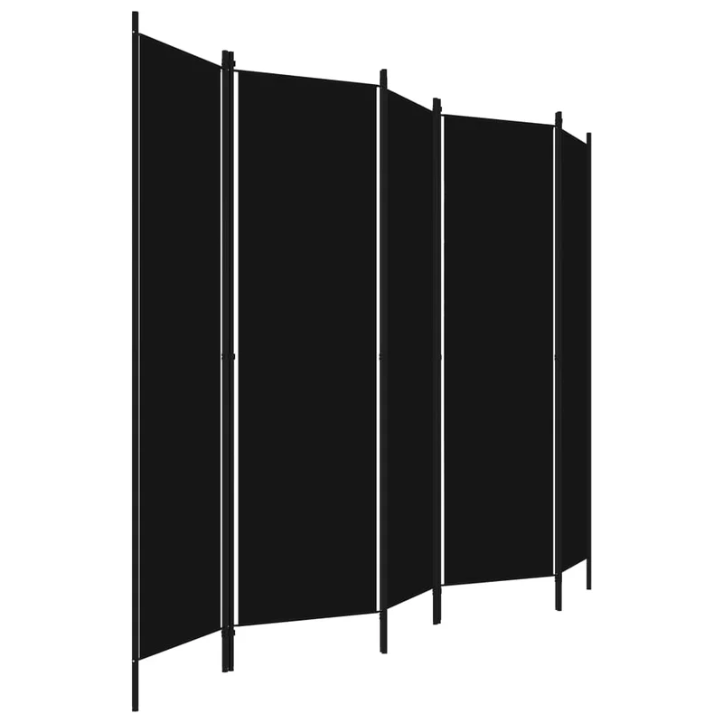 Paravent séparateur de pièce cloison 5 panneaux 250 x 180 cm en tissu noir et fer DEC031012