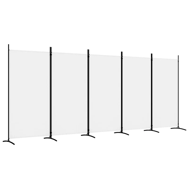 Paravent séparateur de pièce cloison 5 panneaux 433 x 180 cm en tissu blanc et fer DEC030949