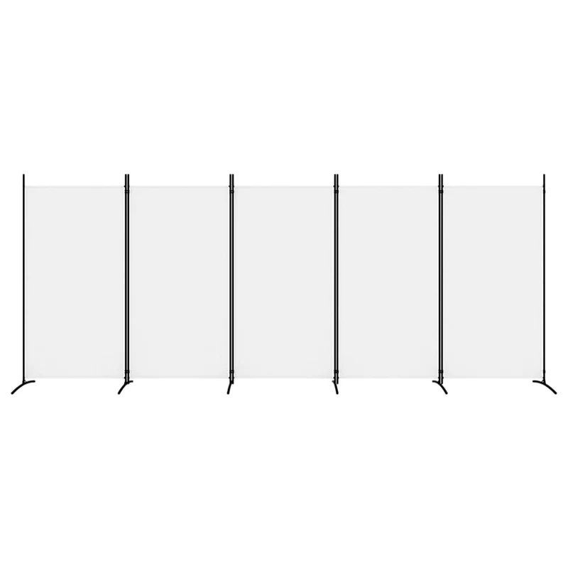 Paravent séparateur de pièce cloison 5 panneaux 433 x 180 cm en tissu blanc et fer DEC030949