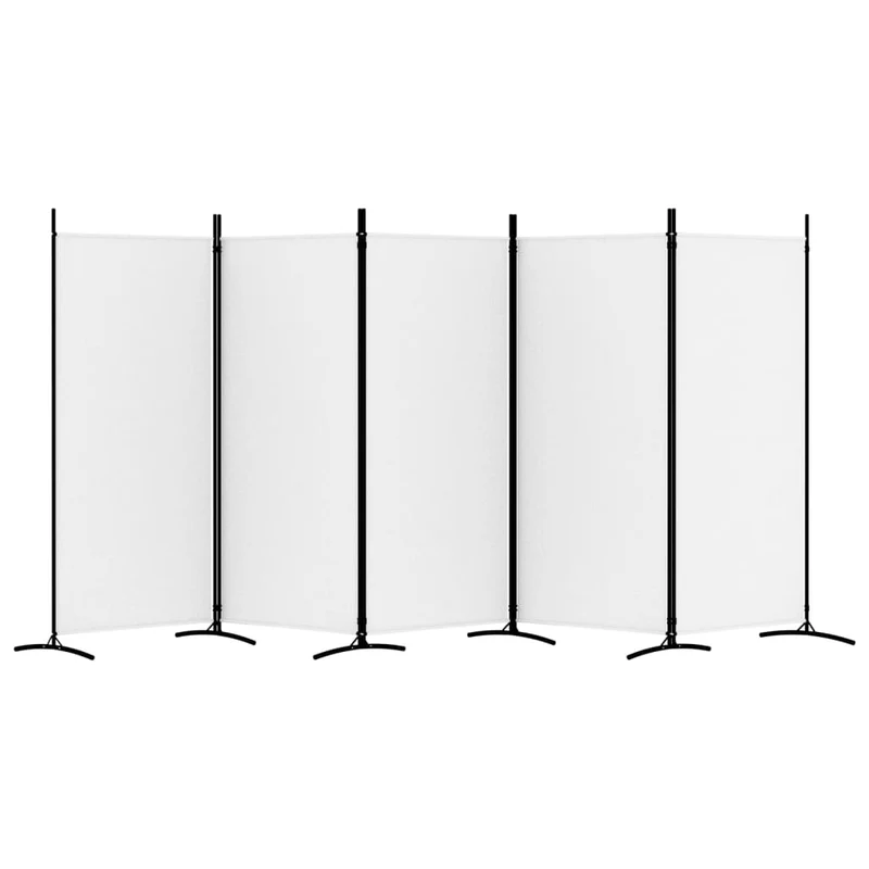 Paravent séparateur de pièce cloison 5 panneaux 433 x 180 cm en tissu blanc et fer DEC030949