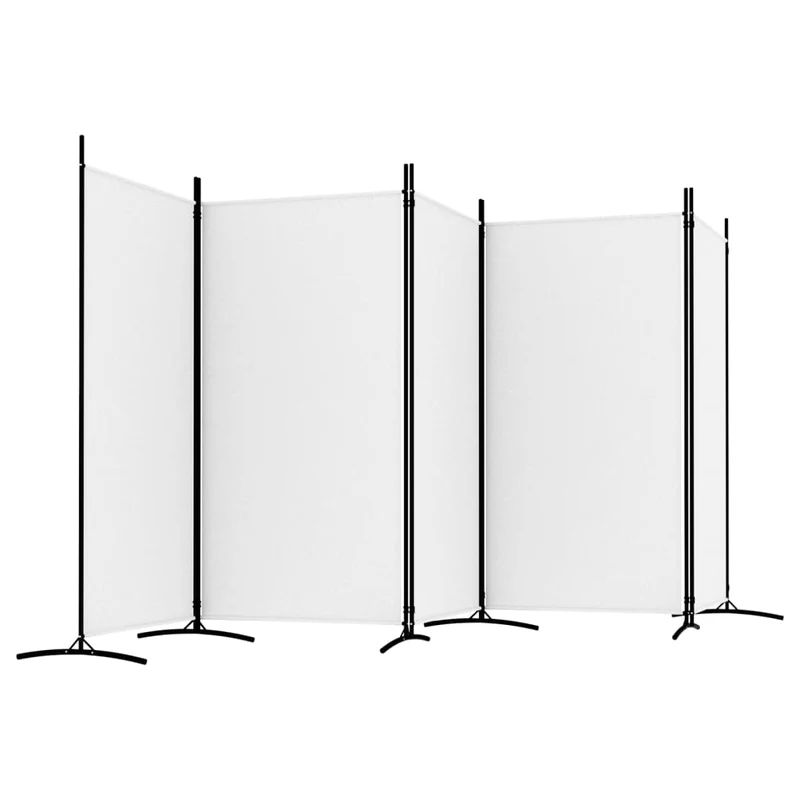 Paravent séparateur de pièce cloison 5 panneaux 433 x 180 cm en tissu blanc et fer DEC030949