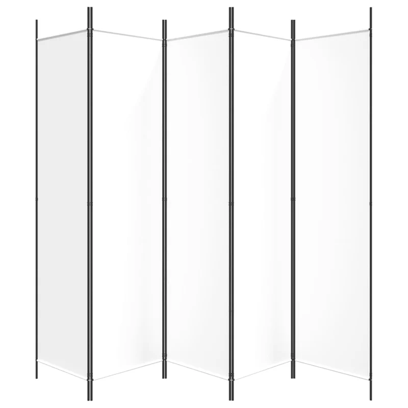 Paravent séparateur de pièce cloison 5 panneaux 250 x 200 cm en tissu blanc et fer DEC030947