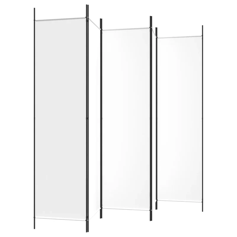 Paravent séparateur de pièce cloison 5 panneaux 250 x 200 cm en tissu blanc et fer DEC030947