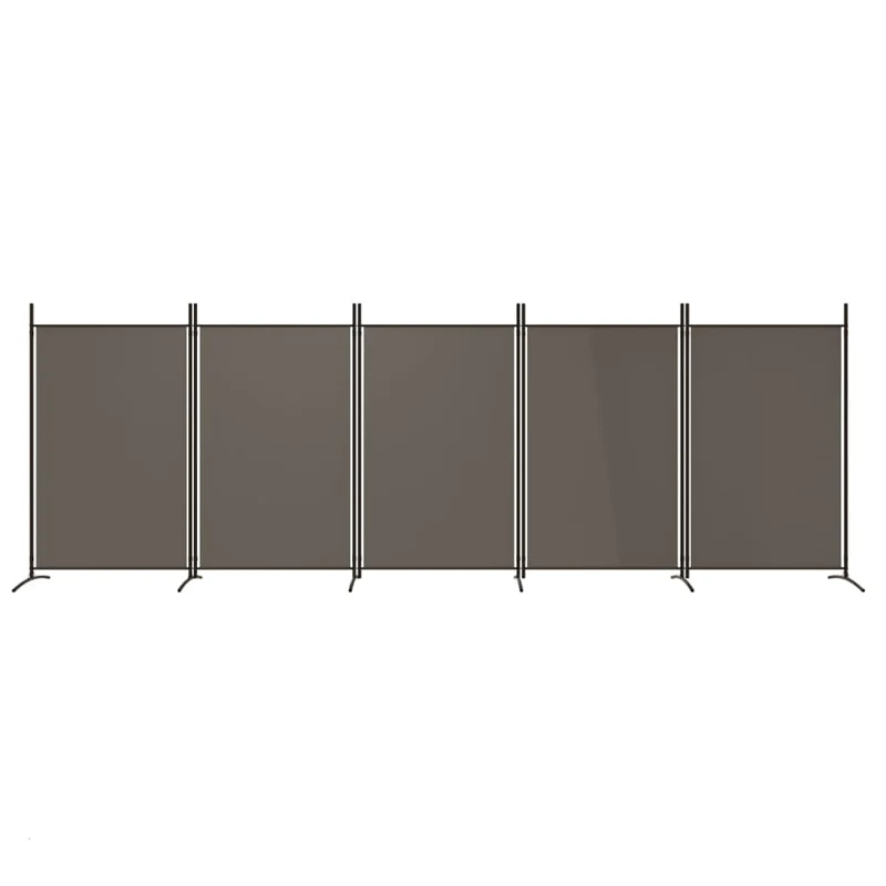 Séparateur de pièce cloison 5 panneaux 433 x 180 cm en tissu anthracite et fer DEC030933