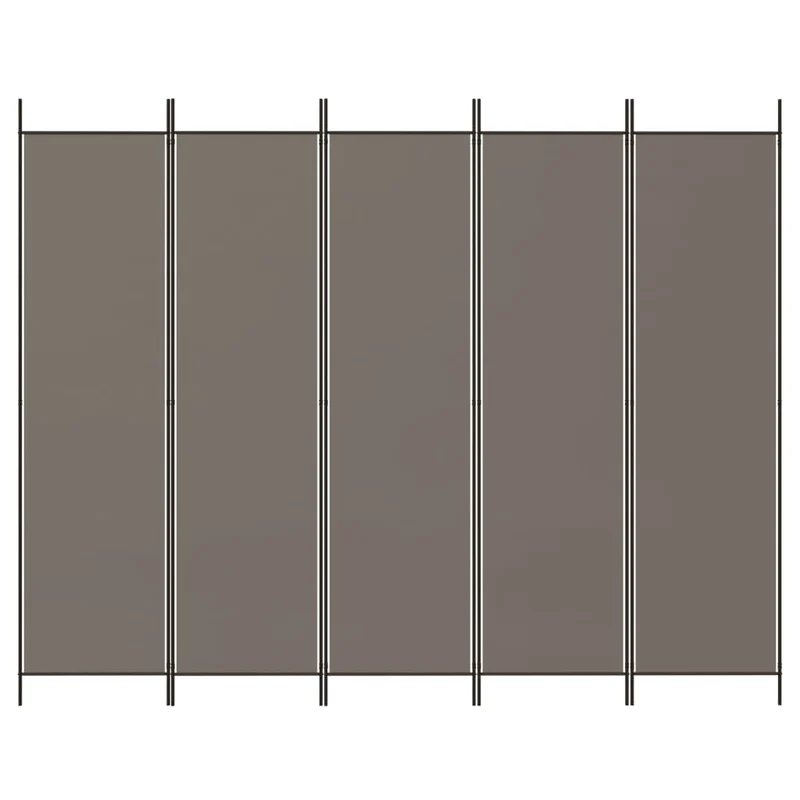 Paravent séparateur de pièce cloison 5 panneaux 250 x 200 cm en tissu anthracite et fer DEC030930