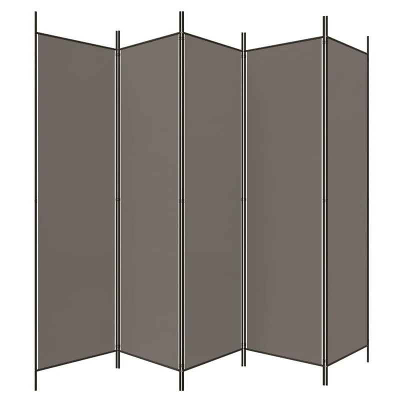 Paravent séparateur de pièce cloison 5 panneaux 250 x 200 cm en tissu anthracite et fer DEC030930