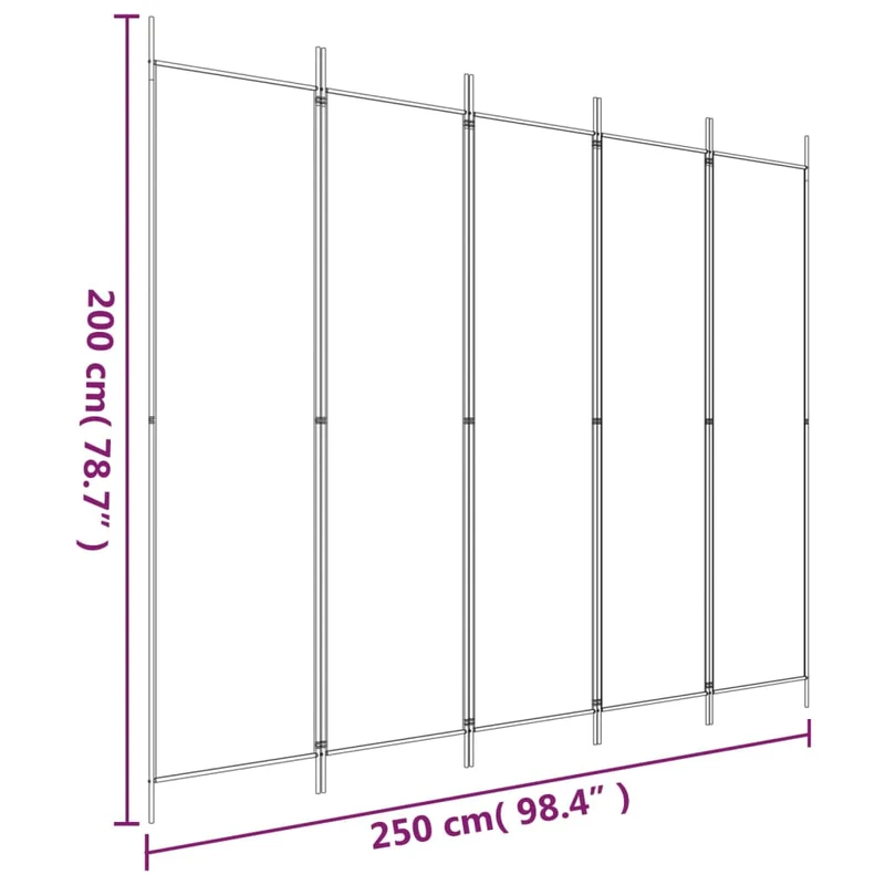 Paravent séparateur de pièce cloison 5 panneaux 250 x 200 cm en tissu anthracite et fer DEC030930