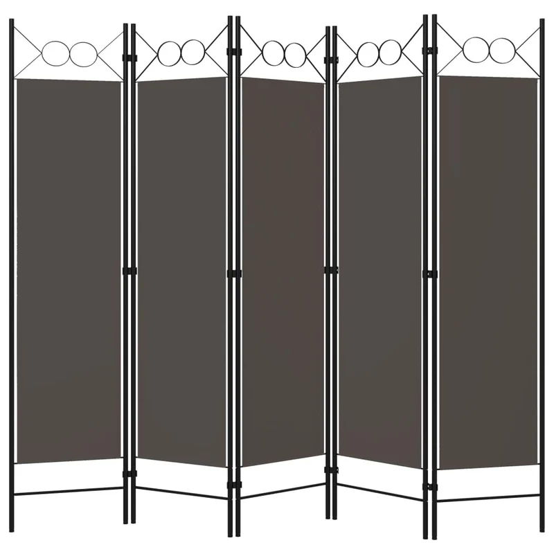 Paravent séparateur de pièce cloison 5 panneaux 200 x 180 cm tissu anthracite et fer DEC030928