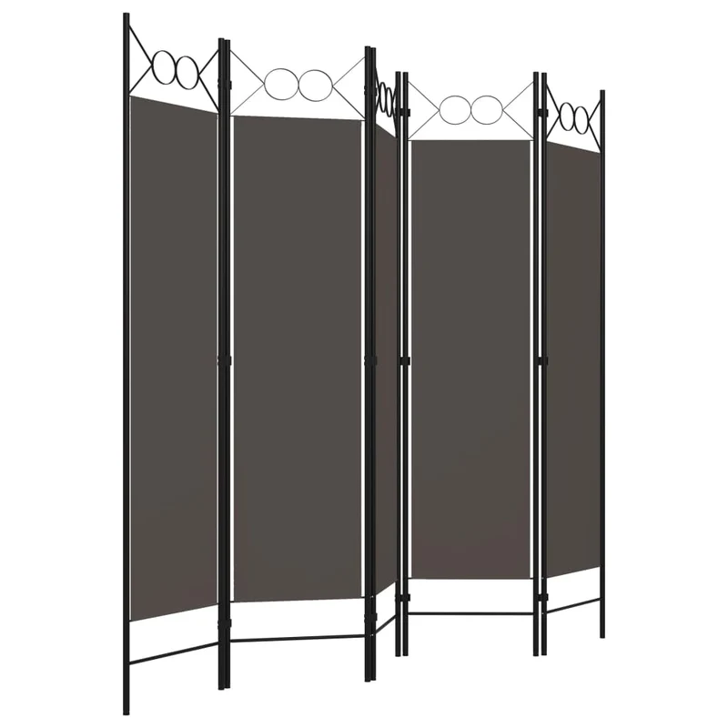 Paravent séparateur de pièce cloison 5 panneaux 200 x 180 cm tissu anthracite et fer DEC030928