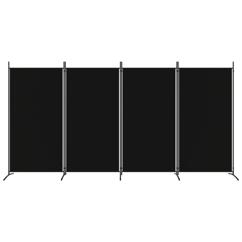 Paravent séparateur de pièce cloison 4 panneaux 346 x 180 cm tissu noir et fer DEC030910