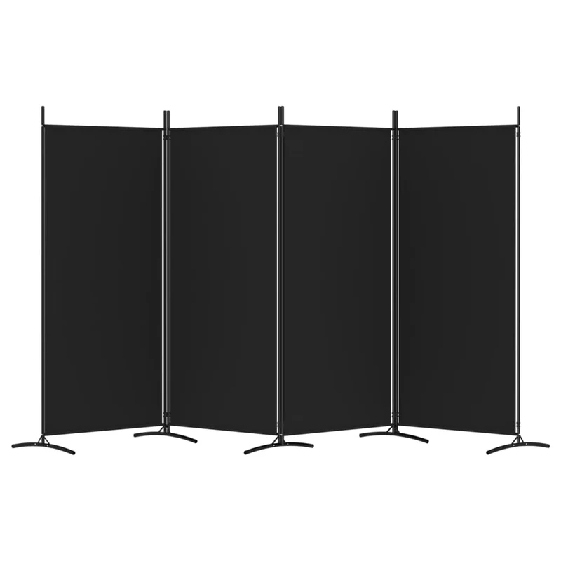 Paravent séparateur de pièce cloison 4 panneaux 346 x 180 cm tissu noir et fer DEC030910