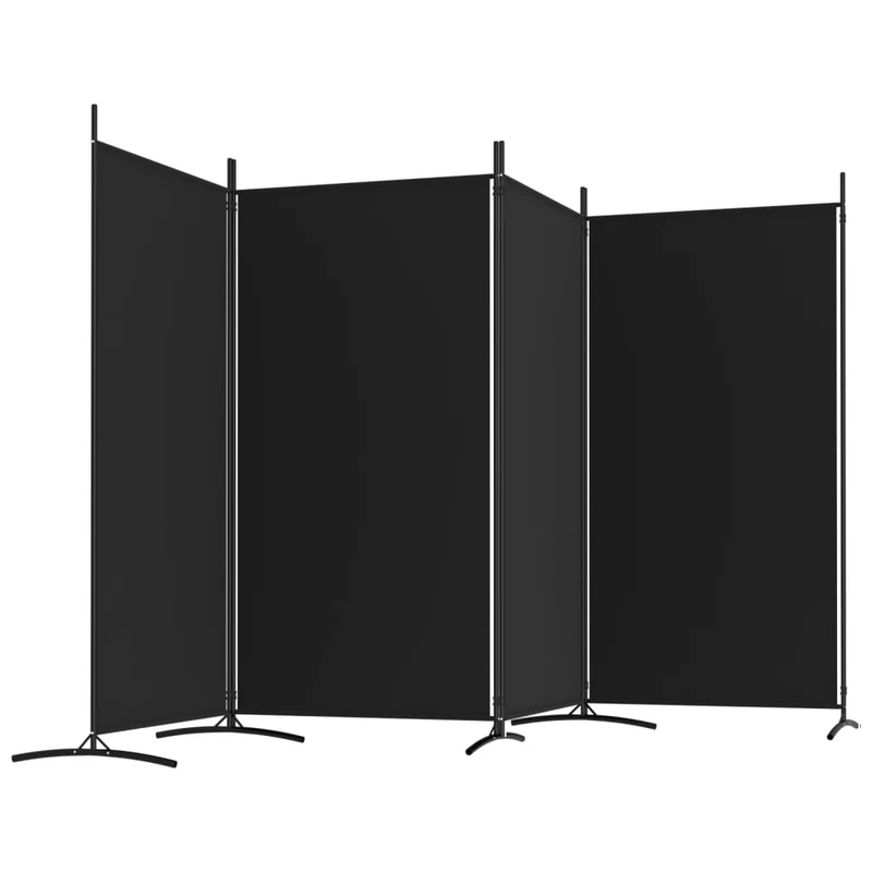 Paravent séparateur de pièce cloison 4 panneaux 346 x 180 cm tissu noir et fer DEC030910
