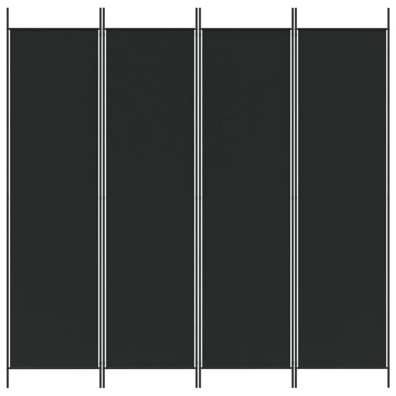Paravent séparateur de pièce cloison 4 panneaux 200 x 200 cm tissu noir et fer DEC030906