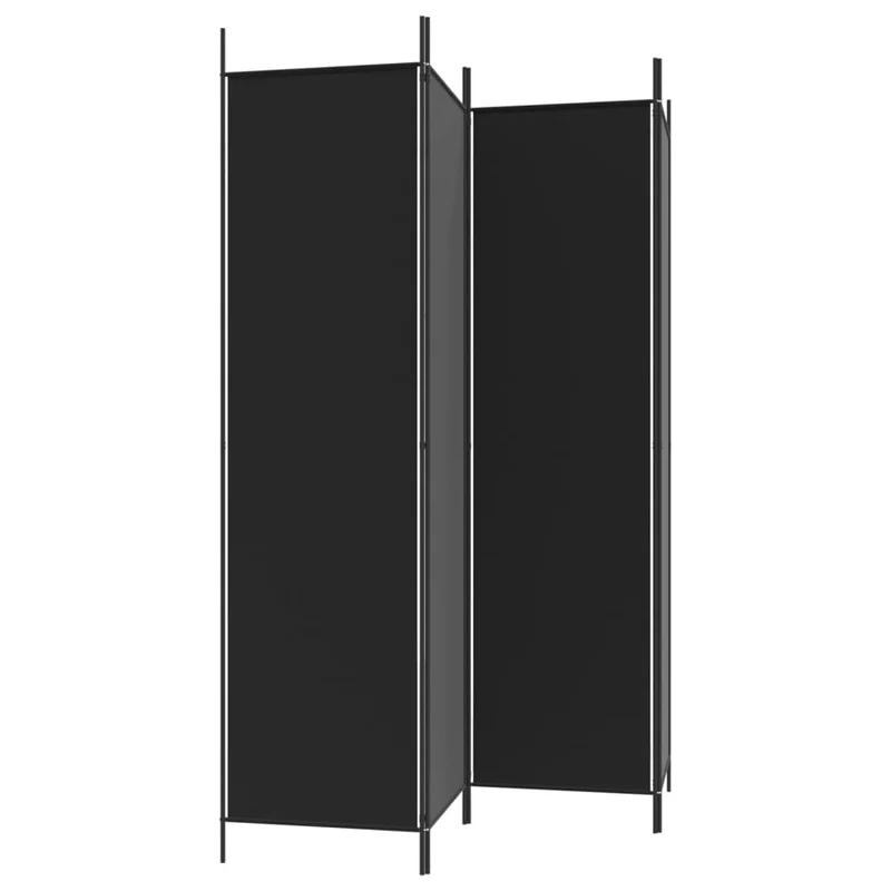 Paravent séparateur de pièce cloison 4 panneaux 200 x 200 cm tissu noir et fer DEC030906