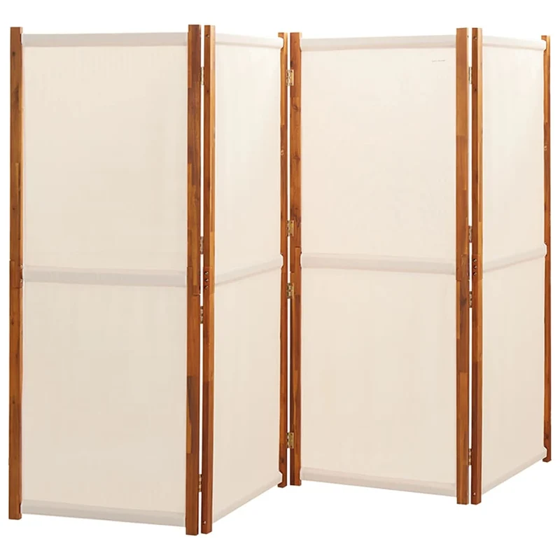 Paravent séparateur de pièce cloison 4 panneaux 280 x 180 cm textilène crème et bois DEC030858