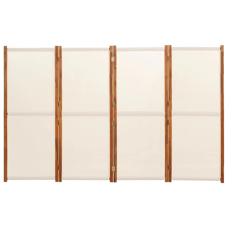 Paravent séparateur de pièce cloison 4 panneaux 280 x 180 cm textilène crème et bois DEC030858