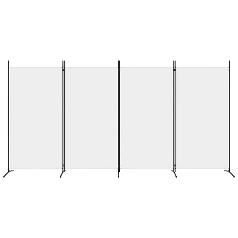 Paravent séparateur de pièce cloison 4 panneaux 346 x 180 cm tissu blanc et fer DEC030841