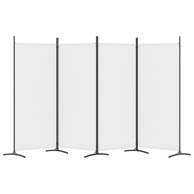 Paravent séparateur de pièce cloison 4 panneaux 346 x 180 cm tissu blanc et fer DEC030841