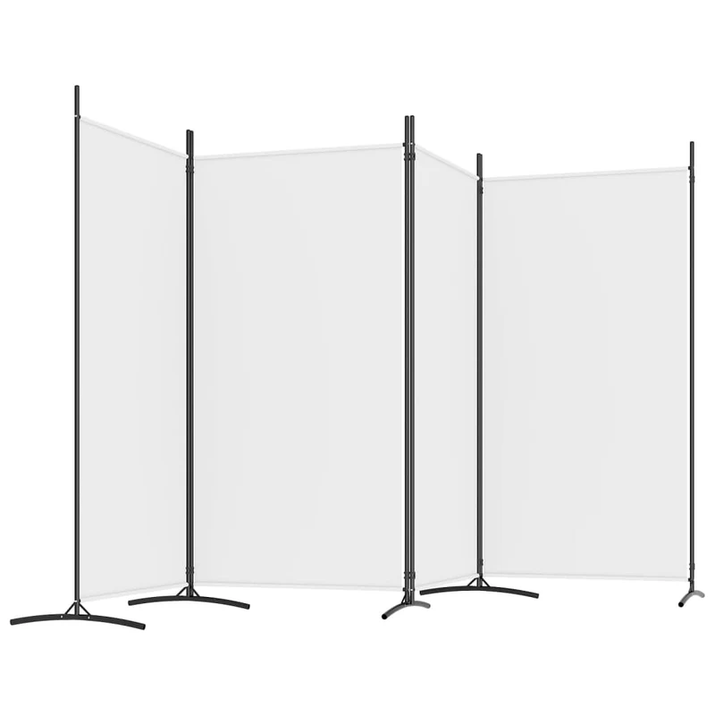 Paravent séparateur de pièce cloison 4 panneaux 346 x 180 cm tissu blanc et fer DEC030841