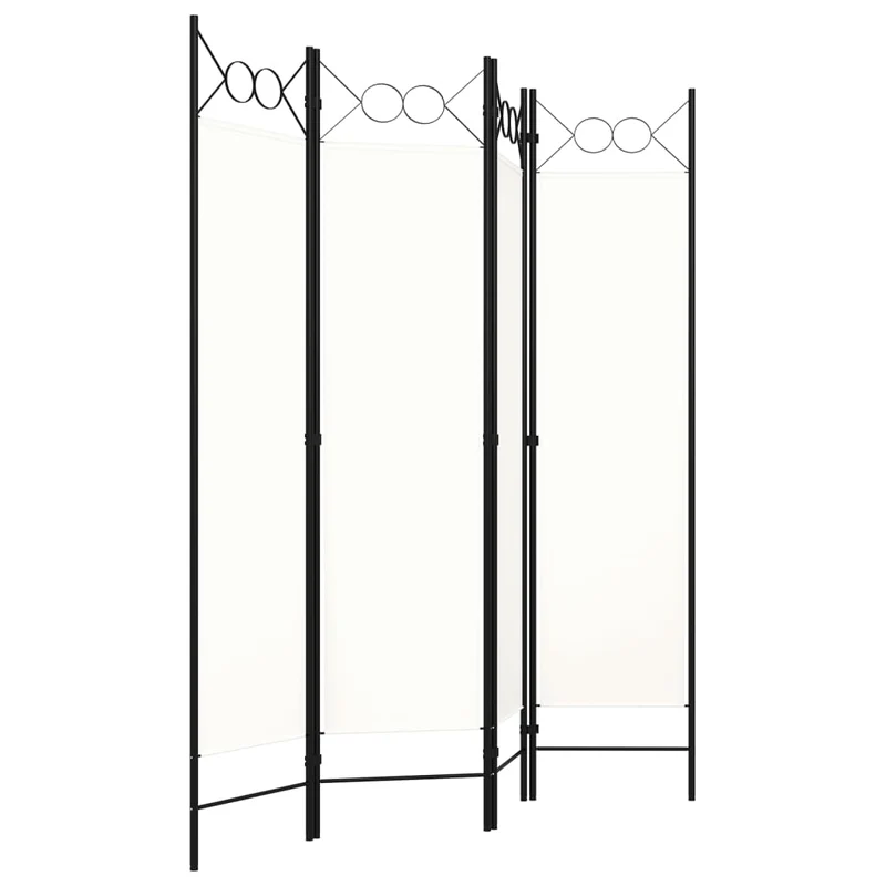 Paravent séparateur de pièce cloison 4 panneaux 160 x 180 cm tissu blanc et fer DEC030836