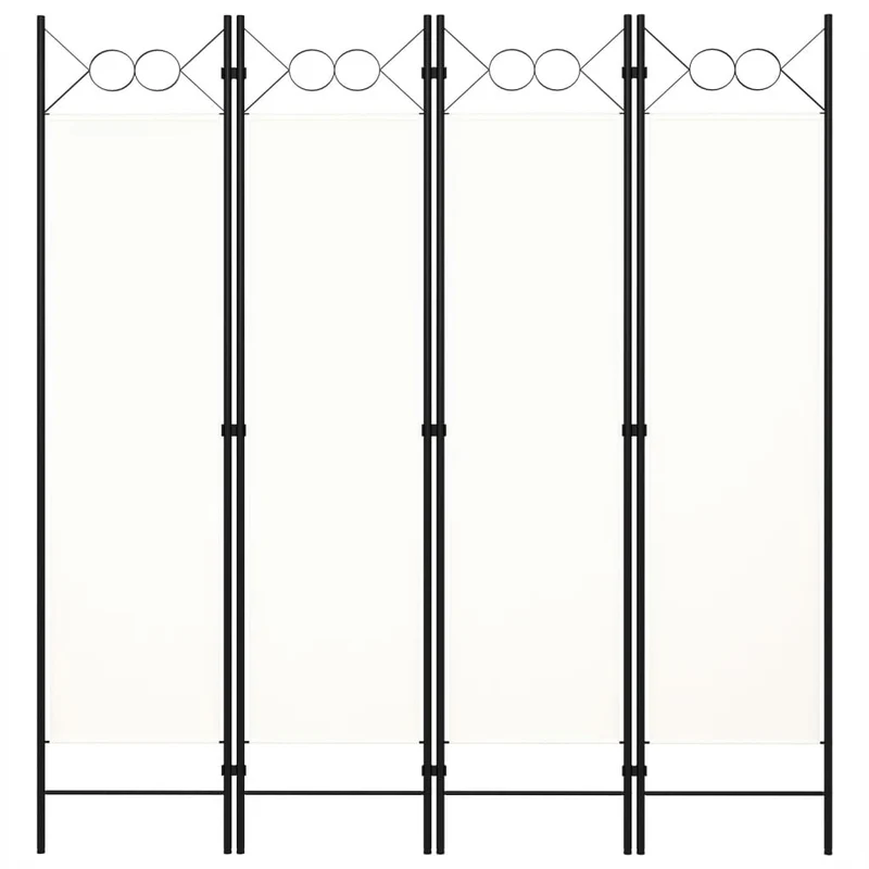Paravent séparateur de pièce cloison 4 panneaux 160 x 180 cm tissu blanc et fer DEC030836