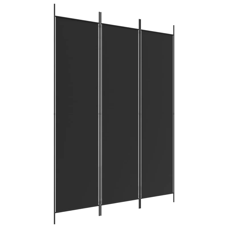 Paravent séparateur de pièce cloison 3 panneaux 150 x 200 cm tissu noir et fer DEC030799