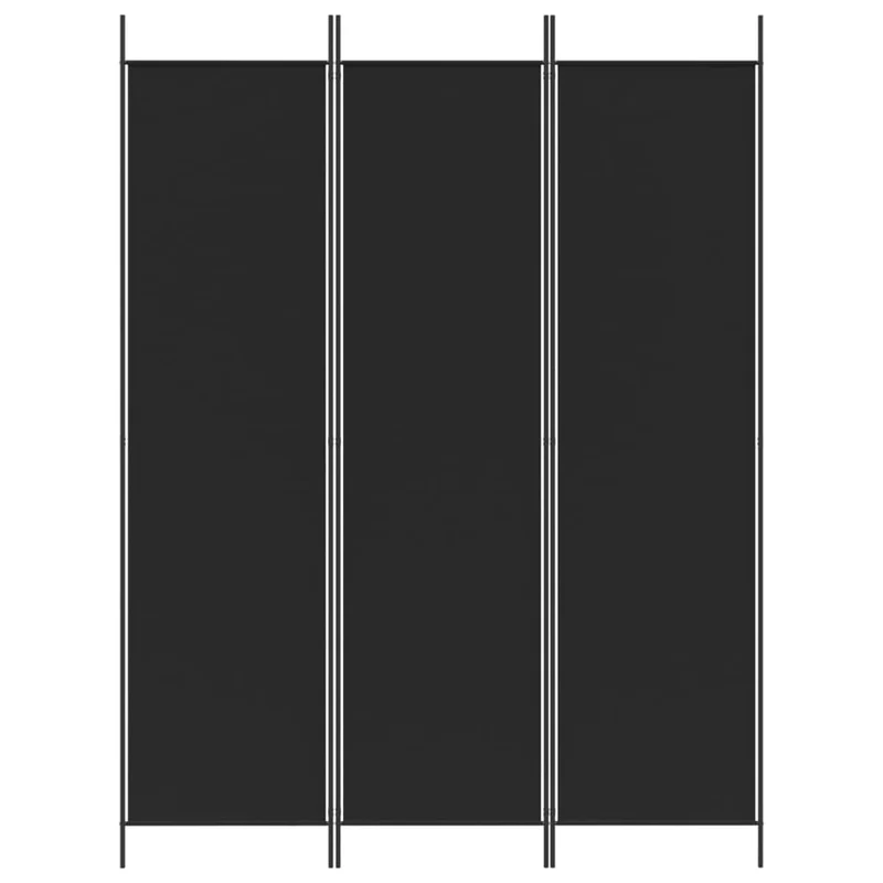 Paravent séparateur de pièce cloison 3 panneaux 150 x 200 cm tissu noir et fer DEC030799