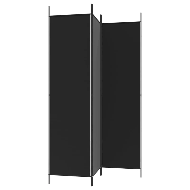Paravent séparateur de pièce cloison 3 panneaux 150 x 200 cm tissu noir et fer DEC030799
