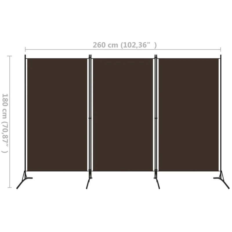 Séparateur de pièce cloison 3 panneaux 260 x 180 cm en tissu marron et fer DEC030777