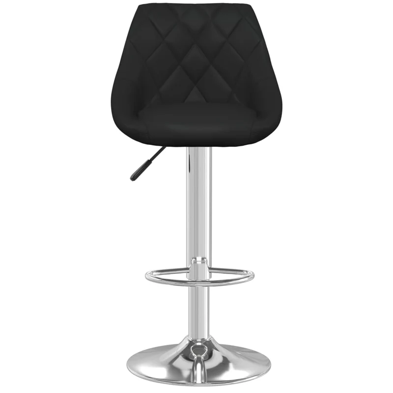 Lot de 2 tabourets de bar chaises hautes en PVC noir coutures losange et acier DEC029804
