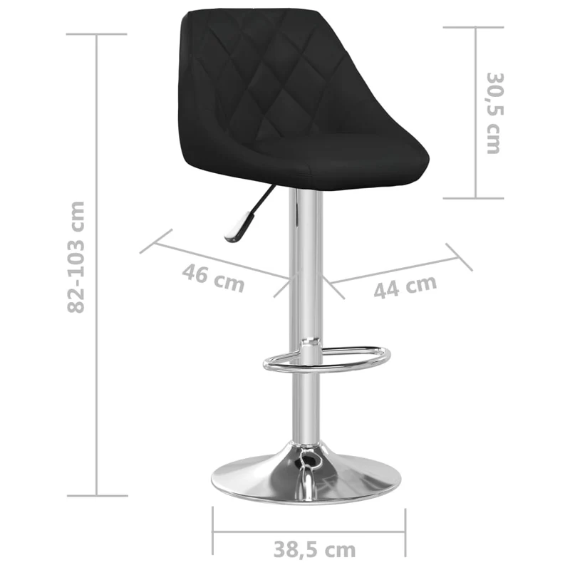 Lot de 2 tabourets de bar chaises hautes en PVC noir coutures losange et acier DEC029804