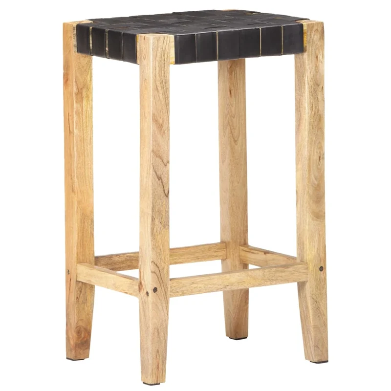Lot de 2 tabourets de bar chaises hautes en cuir véritable et bois hauteur 75 cm DEC029798