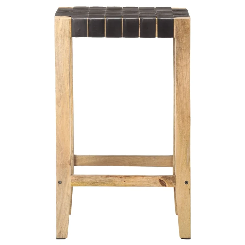 Lot de 2 tabourets de bar chaises hautes en cuir véritable et bois hauteur 75 cm DEC029798