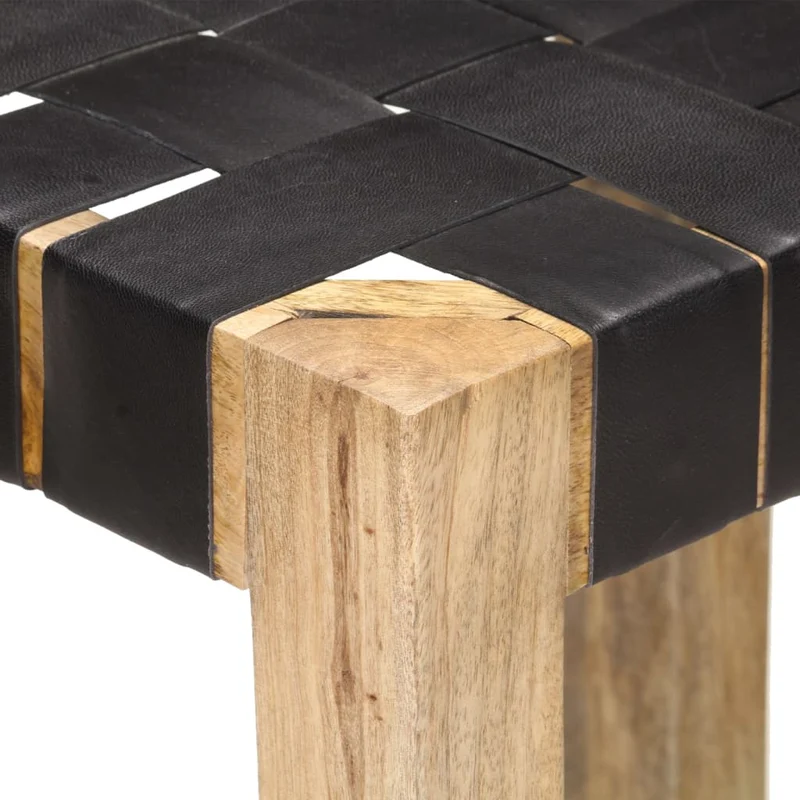 Lot de 2 tabourets de bar chaises hautes en cuir véritable et bois hauteur 75 cm DEC029798
