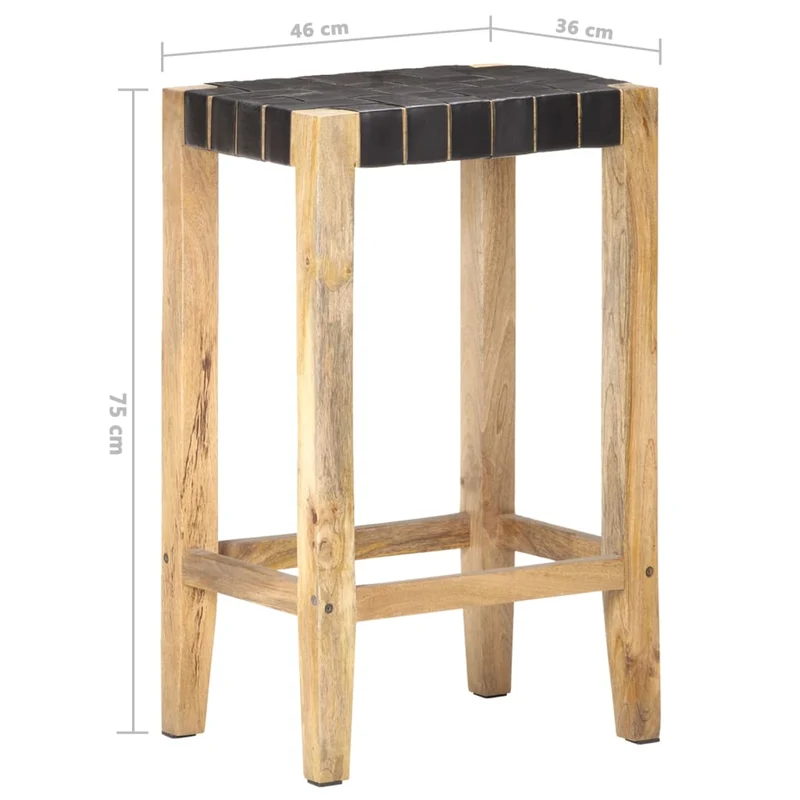 Lot de 2 tabourets de bar chaises hautes en cuir véritable et bois hauteur 75 cm DEC029798