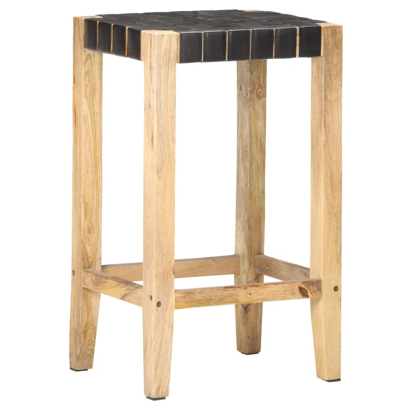 Lot de 2 tabourets de bar chaises hautes en cuir véritable et bois hauteur 75 cm DEC029798
