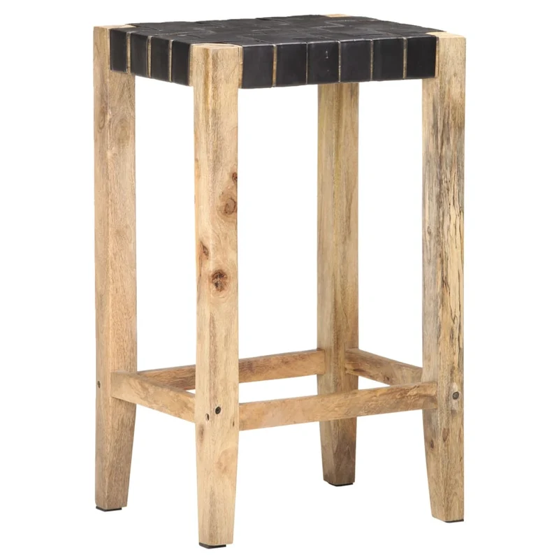 Lot de 2 tabourets de bar chaises hautes en cuir véritable et bois hauteur 75 cm DEC029798