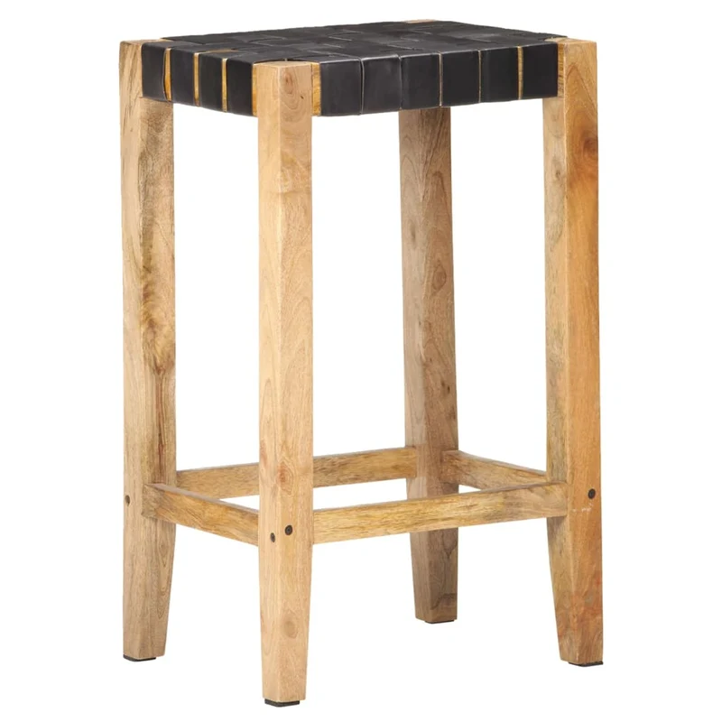Lot de 2 tabourets de bar chaises hautes en cuir véritable et bois hauteur 75 cm DEC029798